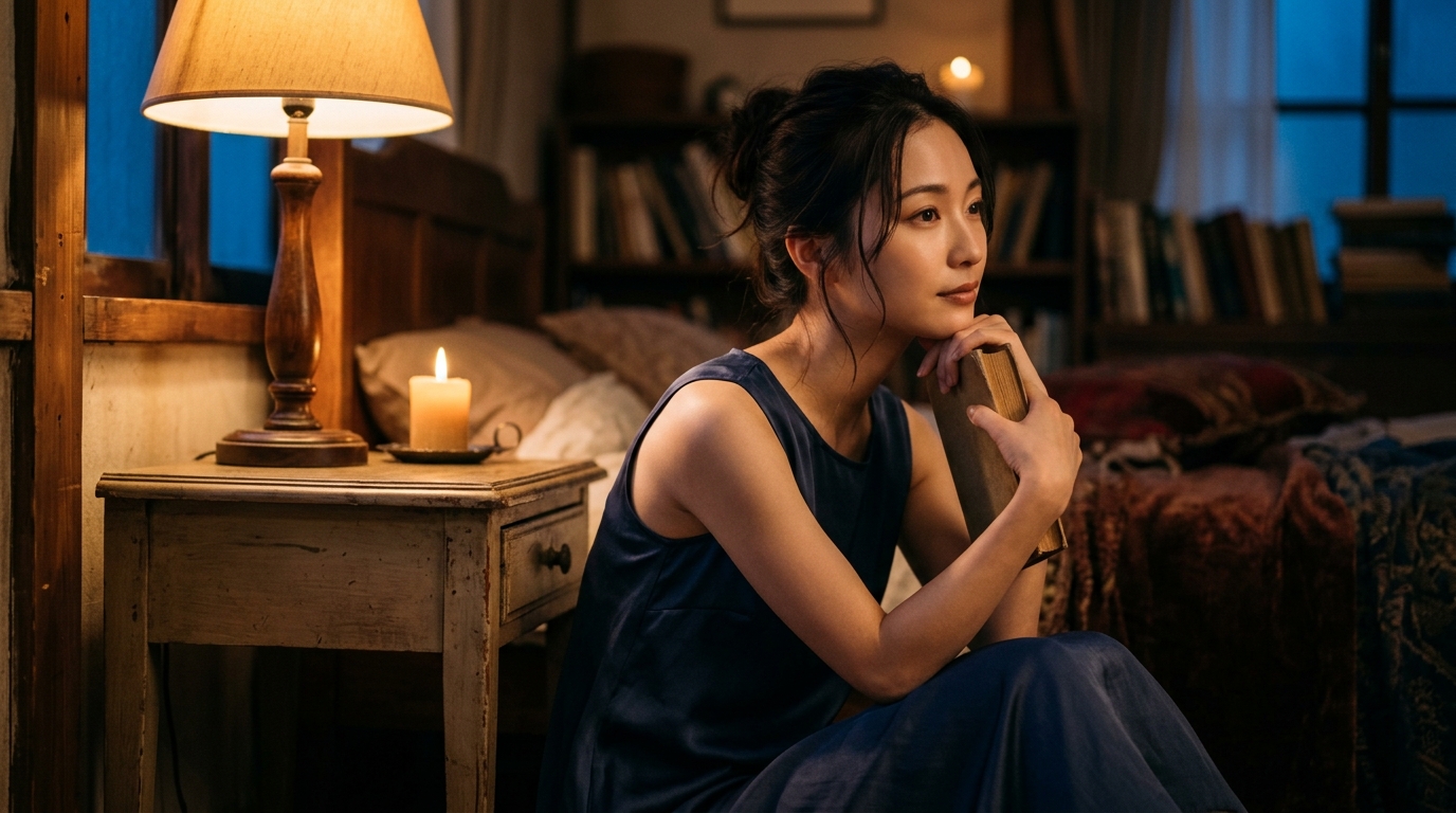 Stripchatの楽しみ方を模索する男性が見つめる、画面の向こうの女性。恋人じゃない誰かと過ごす夜の雰囲気を表現。