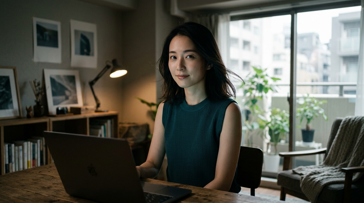 Stripchatで稼げないキャストの特徴を考察する、物憂げな表情の女性。視聴者心理とコミュニケーションの重要性を示唆。