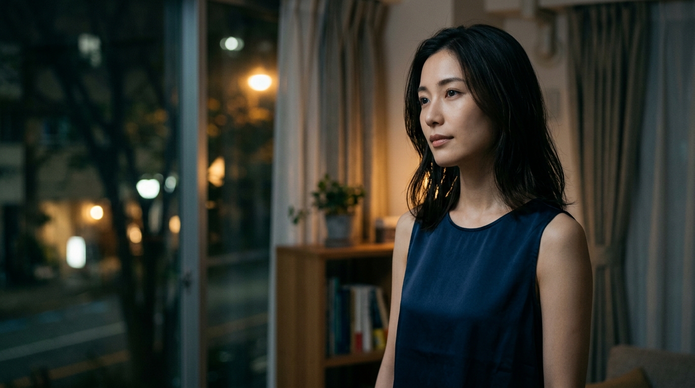 StripchatのVPN利用で安全性を高める方法を解説するイメージ。静かな部屋でリラックスする女性。